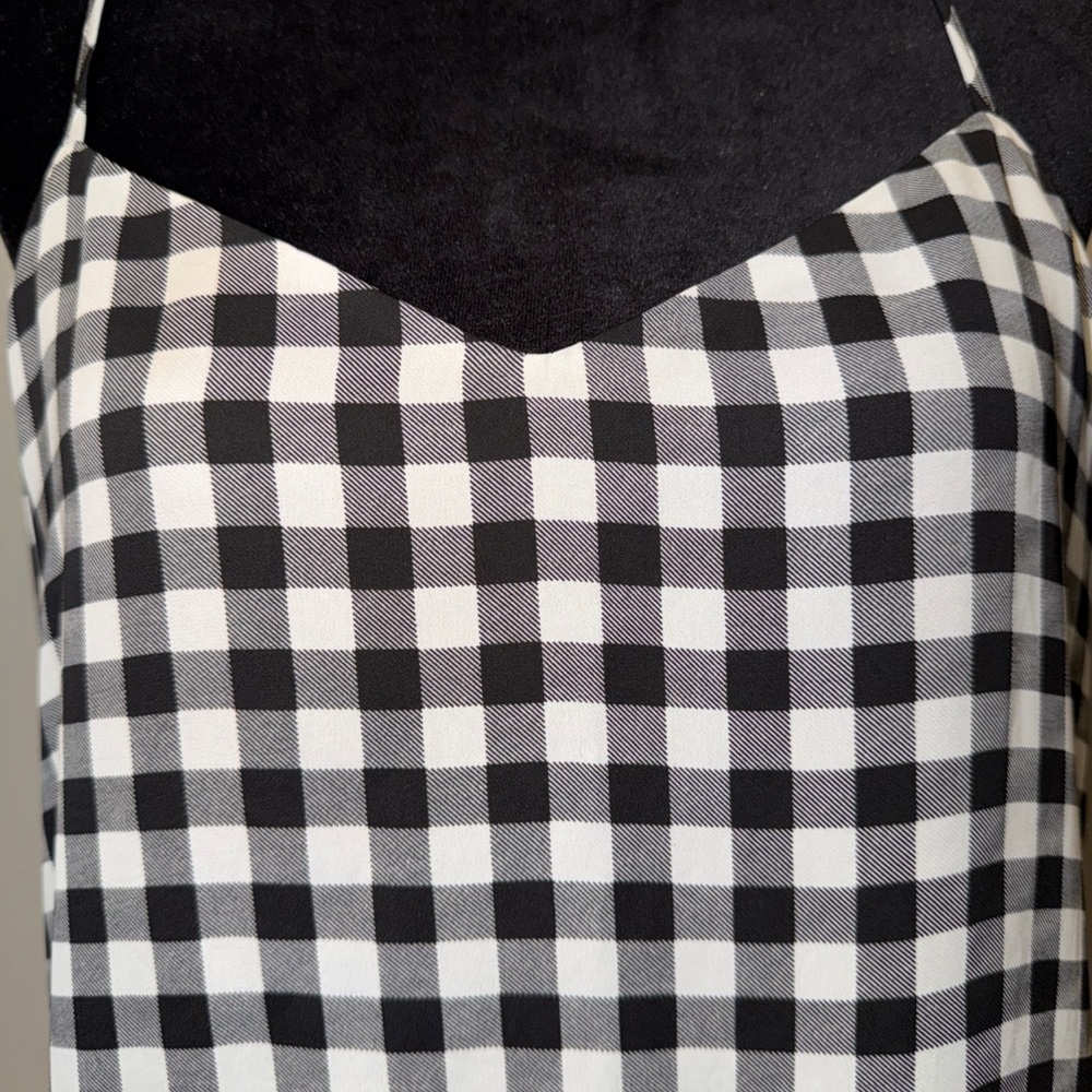 Princess Vera Wang Size L Black White Floral Gingham Dress Spaghetti Strap - Picture 3 of 7